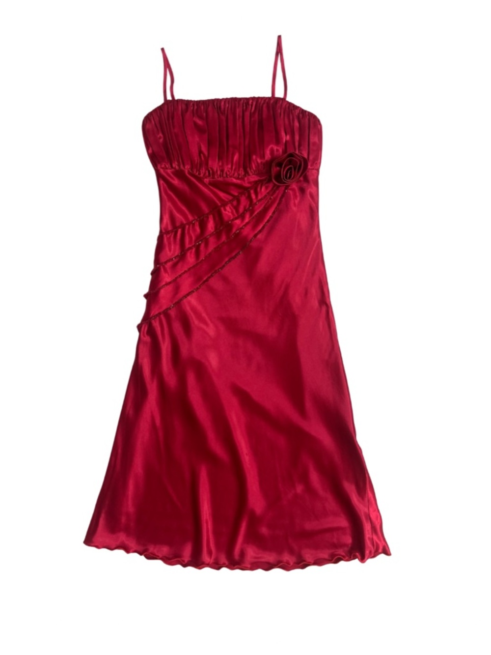 Red Satin Spaghetti-Strap Dress
